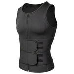 Black sleeveless compression vest with a front zipper and two wide adjustable waist straps that fasten with Velcro.