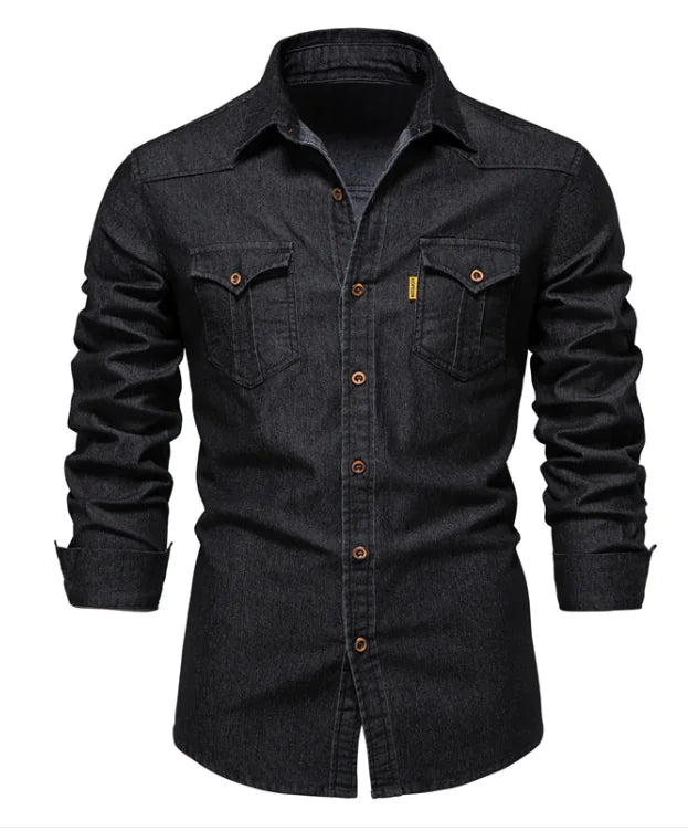 Men's Denim Solid Colour Long Sleeve Shirt