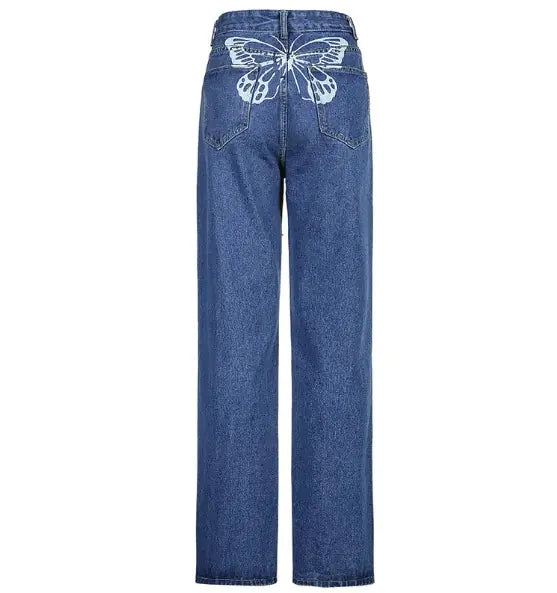 Women's High-Waisted Butterfly Print Jeans