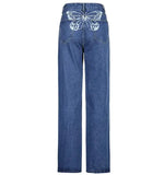 Women's High-Waisted Butterfly Print Jeans