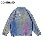 Rainbow Graffiti Fire Flame Print Denim Jacket