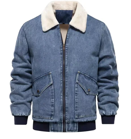 Classic Comfort: Fleece-Lined Denim Jacket for Men