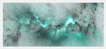 Abstract digital art featuring a swirling pattern of cool aqua and white hues, with a light glowing effect resembling icy or misty textures.