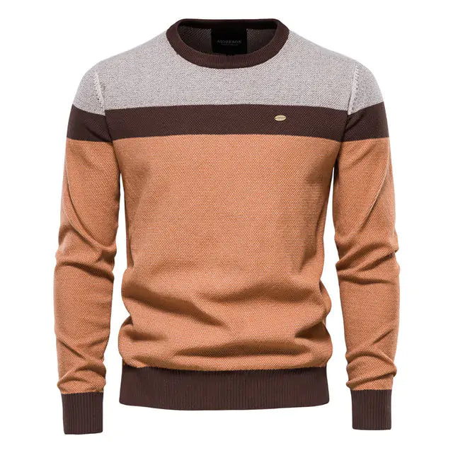 Spliced Design Cotton Sweater for Men