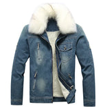 Men's Winter Fur-Lined Denim Jean Jacket