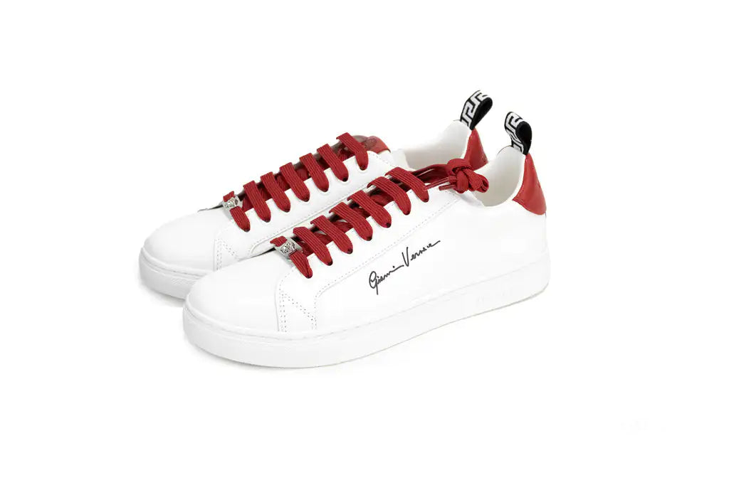 Versace White Red Vitello Signature Leather Sneakers