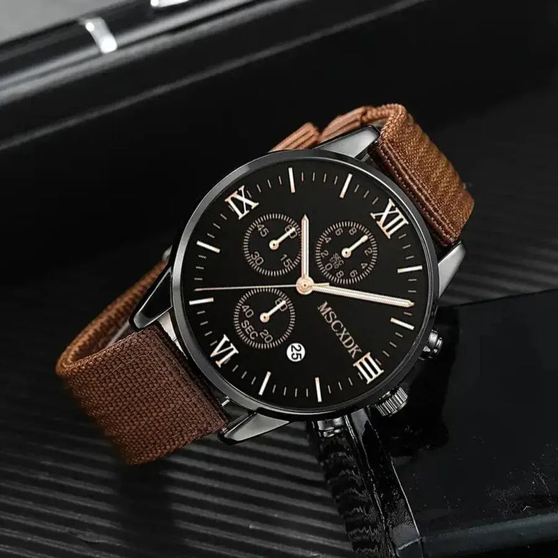 Men's Business Leather Watch Set