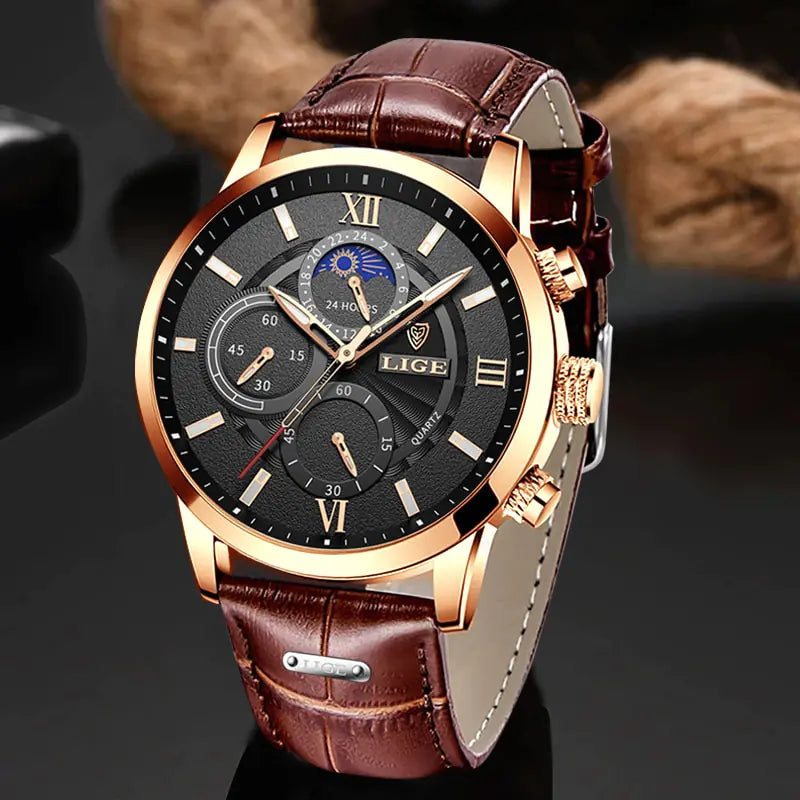 STOMART.CO.UK 2023 New Mens Watches LIGE Top Brand Luxury Leather Casual Quartz Jewellery & Watches watch Free Text