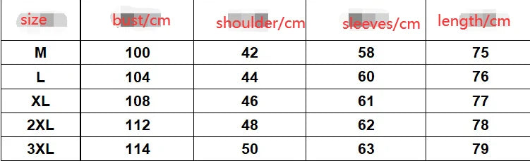 GRC Laser Long Sleeve Shirt Size Chart