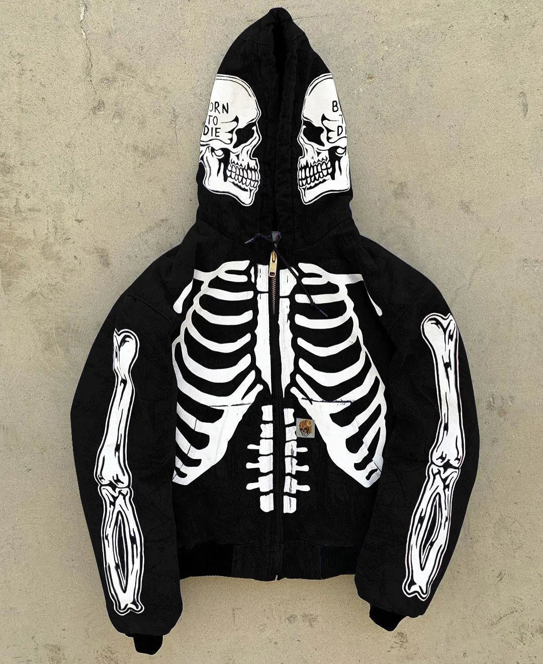 Skeleton Graphic Zip Hoodie with Face Cover for Men