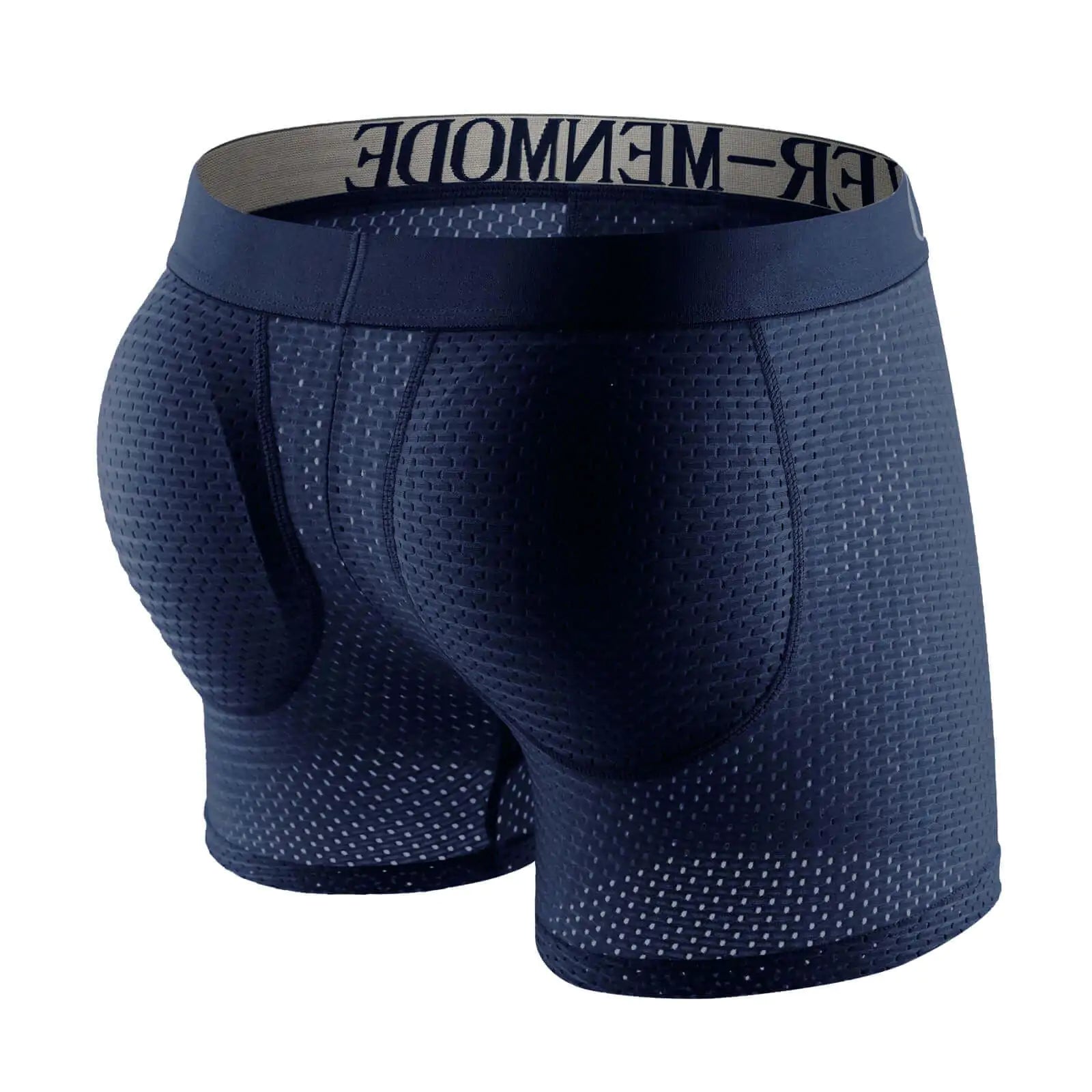 Men’s navy breathable mesh boxer briefs.
