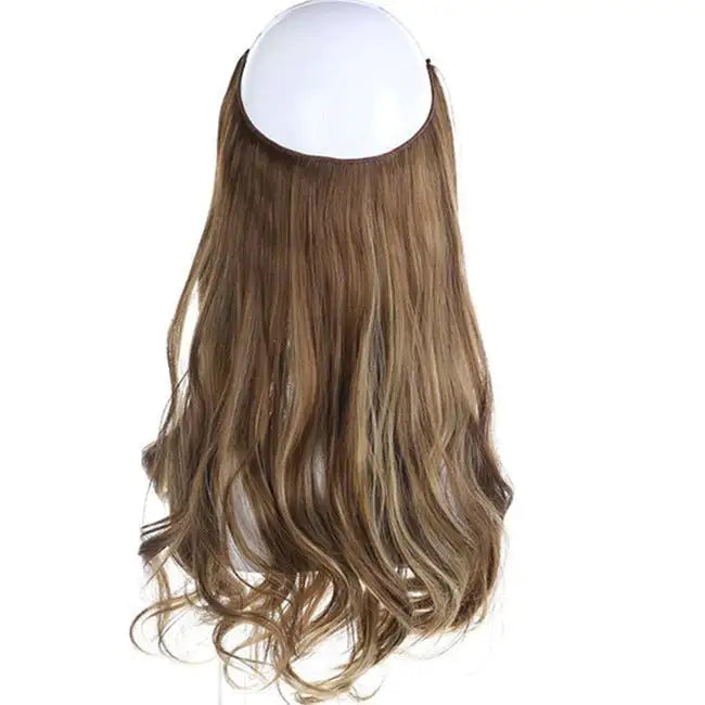 Back view of a long, wavy dark brown hair extension on a mannequin head; label shows color “33” and “Weight: 100g, Length: 60cm (24 inches).