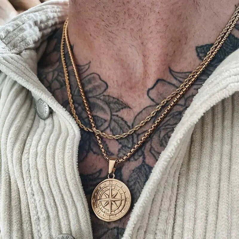 Men's Compass Pendant Necklace