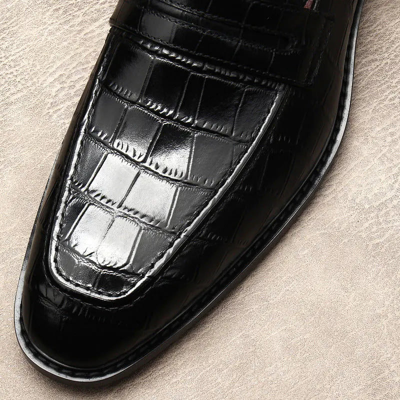 Genuine Leather Alligator Print Loafers