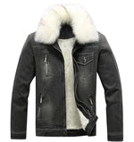 Men's Winter Fur-Lined Denim Jean Jacket