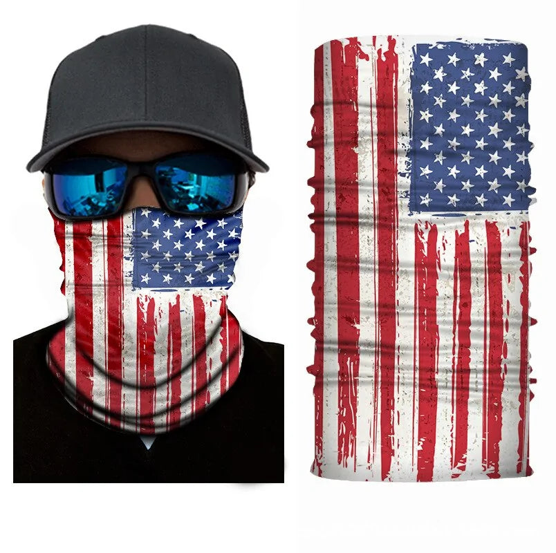 American flag multifunctional neck gaiter face covering.
