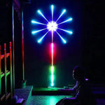 Colourful LED firework wall light with starburst display.
