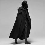 Black hooded cloak with full-length cape design.