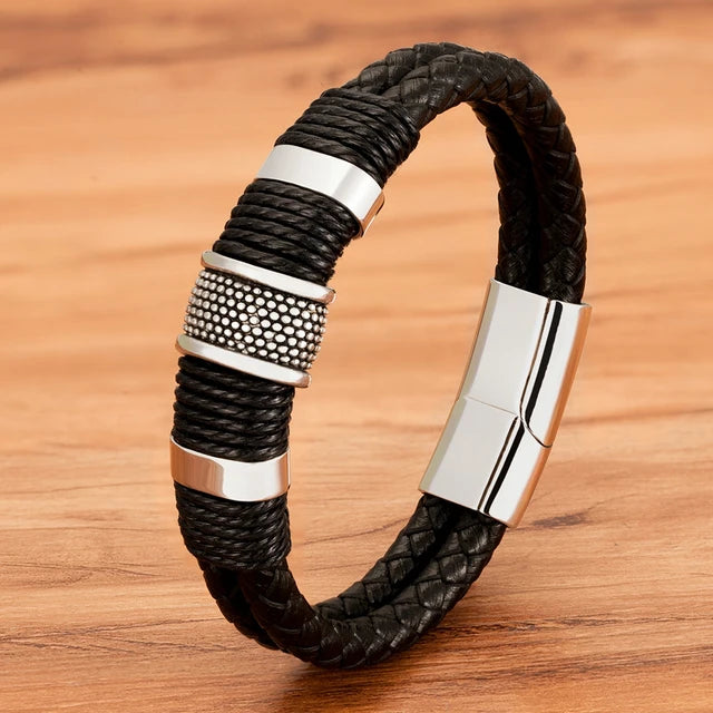 Men's Double Layer Woven Leather Bracelet