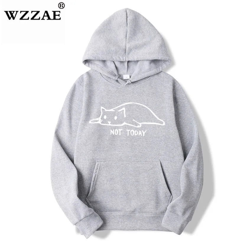 Light grey hoodie with a white cat graphic and “NOT TODAY” text.
