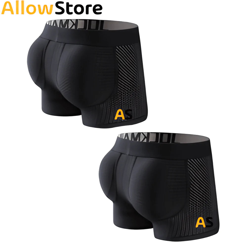 Black seamless boxer briefs with support pouch.
