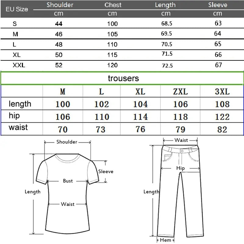 Men's Performance Tracksuit Size Chart