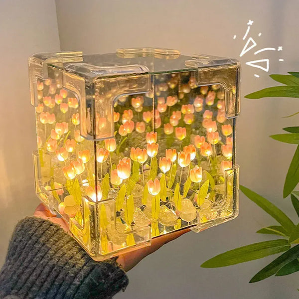 Glowing Mirror Tulip Cube Night Lamp