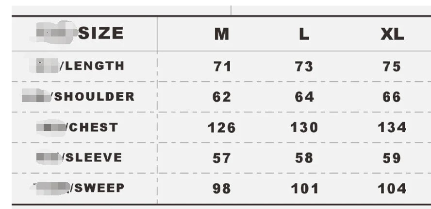 Clothing size chart