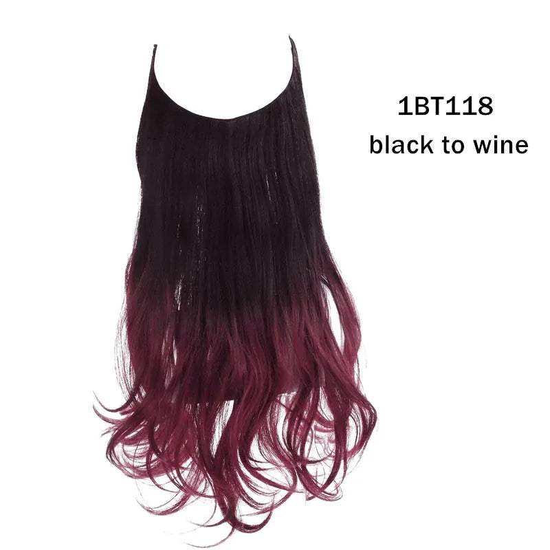 Long straight hair extension piece with an ombré fade from black to wine red, labeled “1BT118 black to wine.