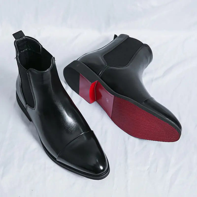 Men's Red Bottom Chelsea Leather Boots