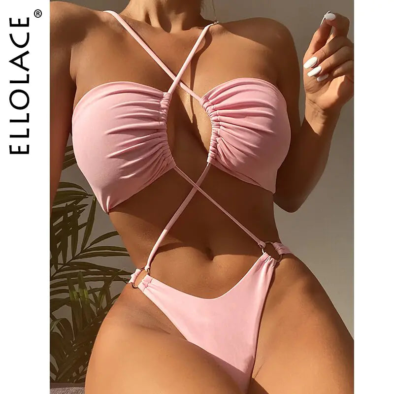 Sexy Cross Halter One Piece Swimsuit 