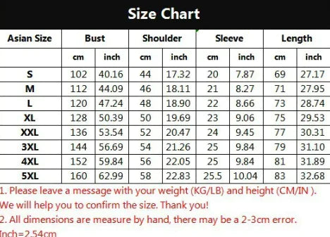 Men's Cool Fashion 3D Shirt Size Chart