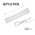 Set of two slim LED light bars with connecting cable and on/off switch cord, plus mounting clips and screws, shown on a white background with “QTY: 2 PCS” text.
