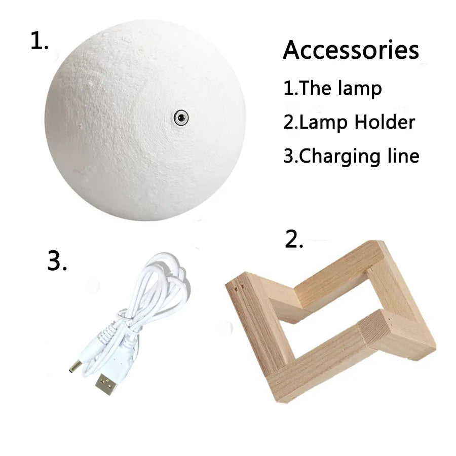 Moon Lamp with Rechargeable LED Light and Print Design