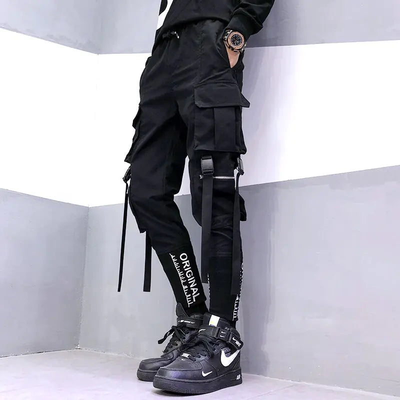 Men's Multi-Pocket Ribbon Cargo Pants Trousers