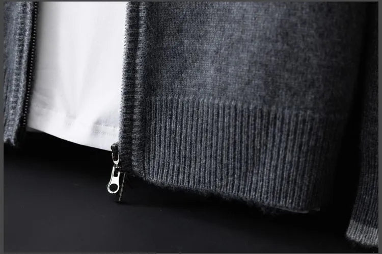 Men's Zipper Stand Collar Colour-Block Cardigan