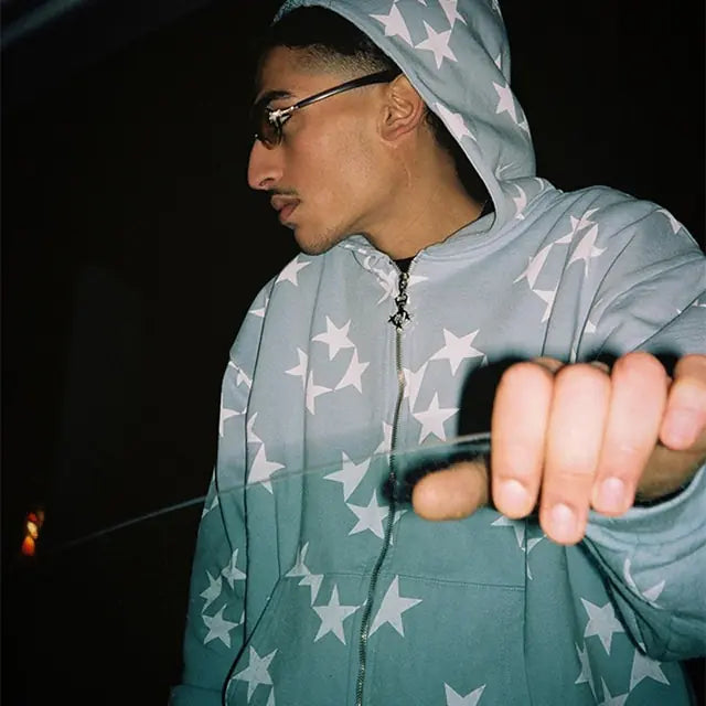 Grey star-print zip-up hoodie

