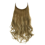 A long wavy brown clip-in hair extension piece with a U-shaped top, shown on a white background.