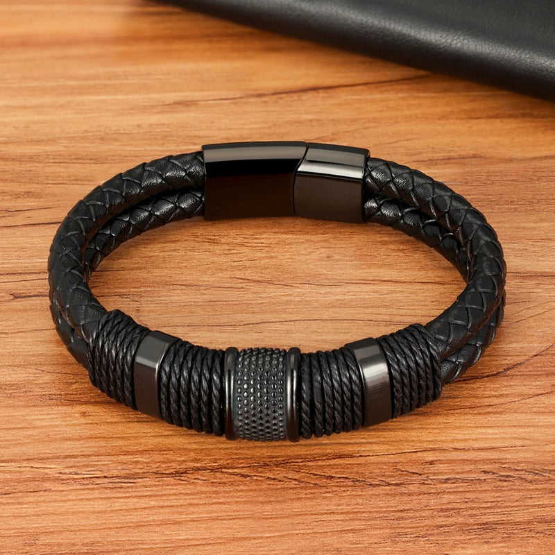 Men's Double Layer Woven Leather Bracelet