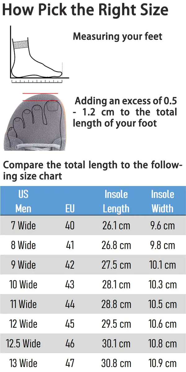 Wide Minimalist Barefoot Sneakers Size Chart