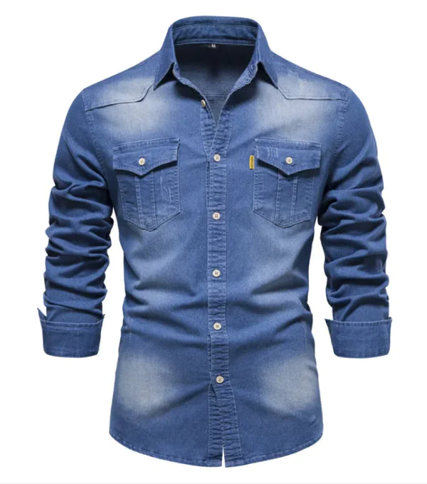 Men's Denim Solid Colour Long Sleeve Shirt