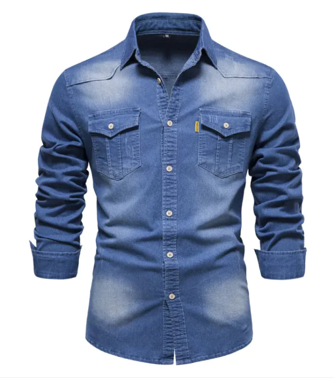 Men's Denim Solid Colour Long Sleeve Shirt