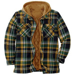 Men’s brown striped hooded jacket with quilted lining.
