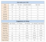 Thermal Regulation Jacket Size Chart